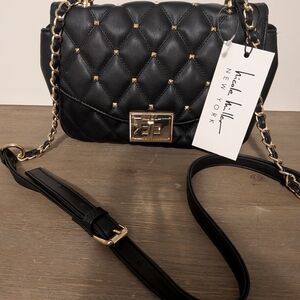Nicole Miller Quilted Black Crossbody Bag with Gold Accents